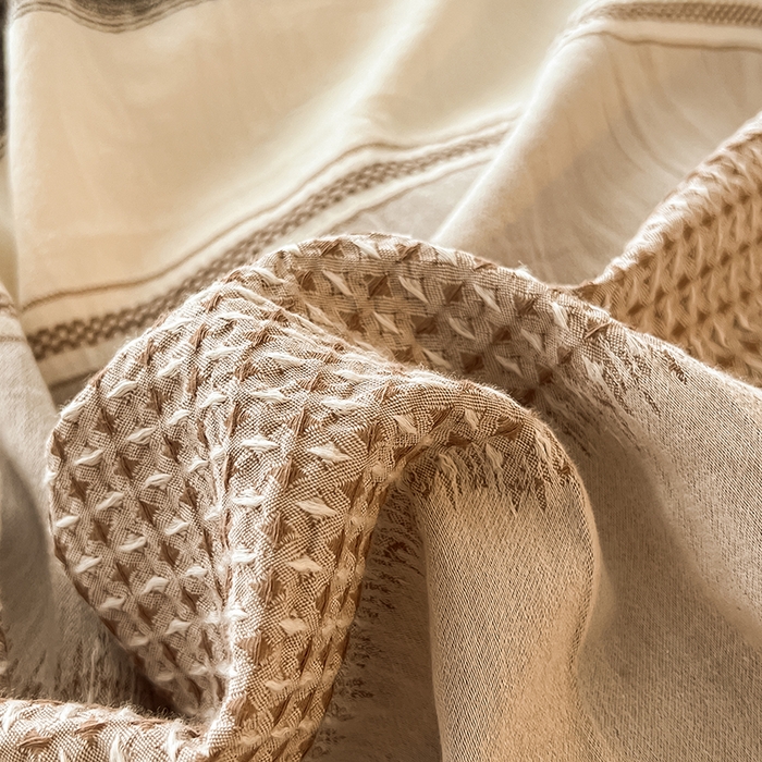 91家纺网 家纺一手货源 找家纺 莱茵家居 2025新款A类简约60S色织提花磨毛四件套 丝序-暮色棕