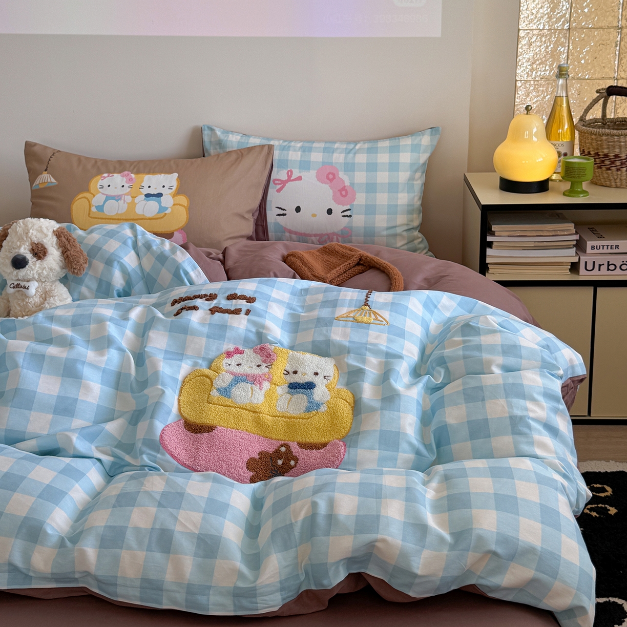 91家纺网 家纺一手货源 找家纺 美乐迪家纺 2025新款全棉毛巾绣绣花四件套 家居猫咪