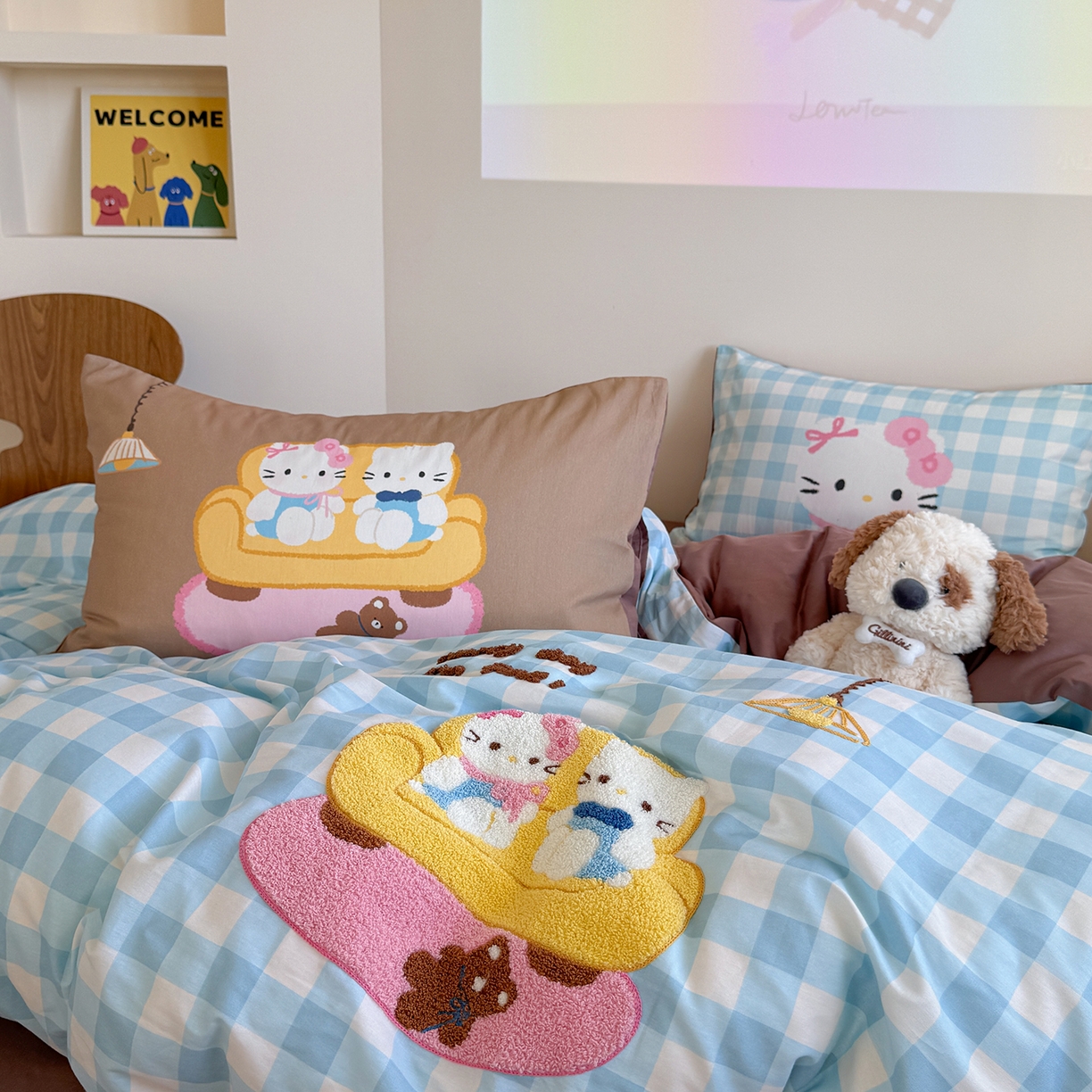 91家纺网 家纺一手货源 找家纺 美乐迪家纺 2025新款全棉毛巾绣绣花四件套 家居猫咪