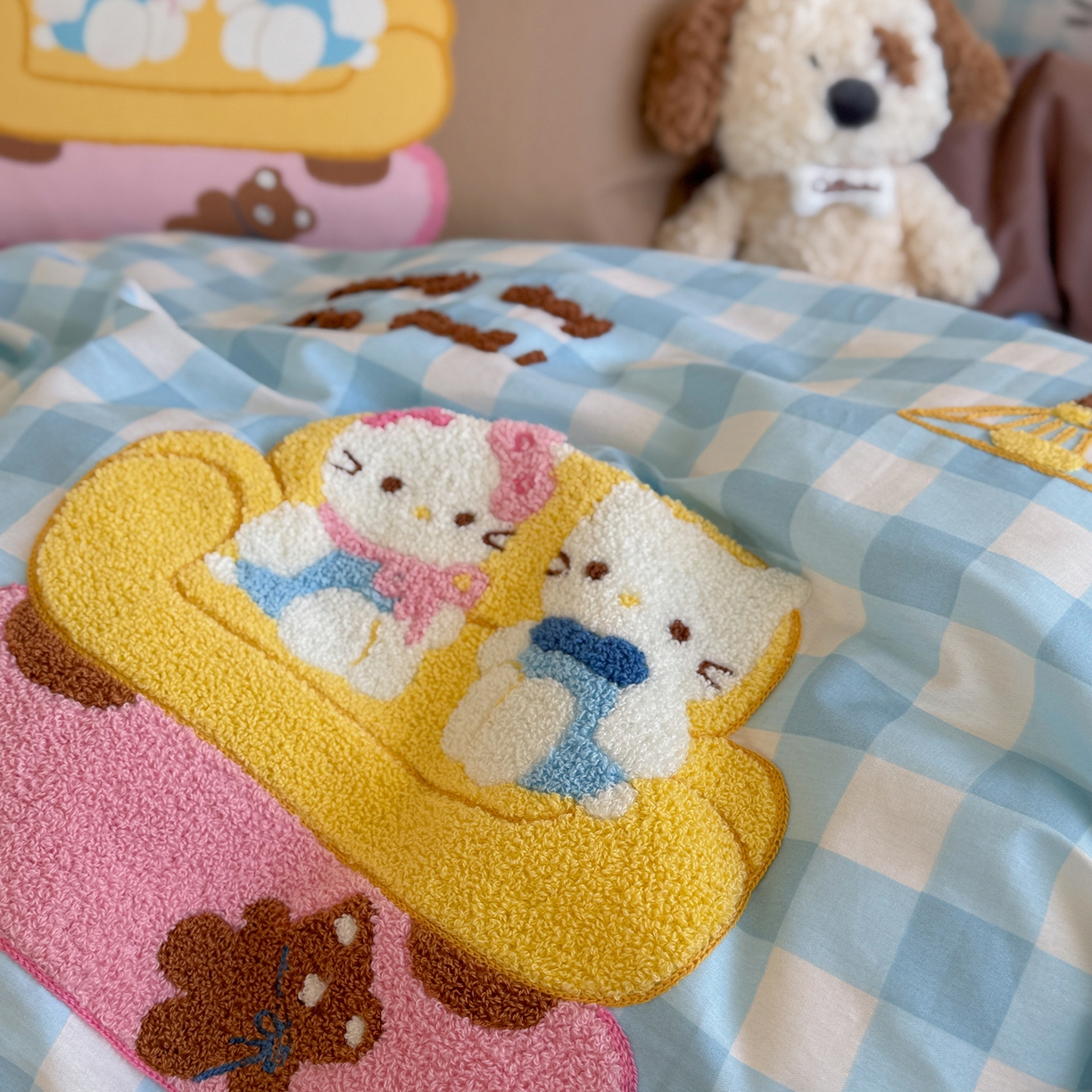 91家纺网 家纺一手货源 找家纺 美乐迪家纺 2025新款全棉毛巾绣绣花四件套 家居猫咪