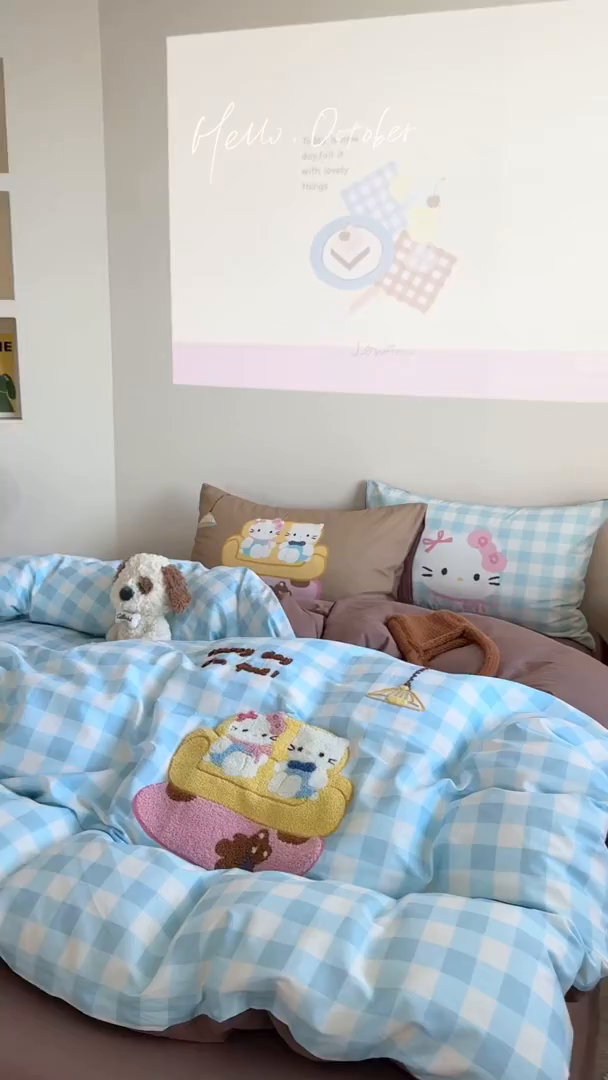 91家纺网 家纺一手货源 找家纺 美乐迪家纺 2025新款全棉毛巾绣绣花四件套 家居猫咪