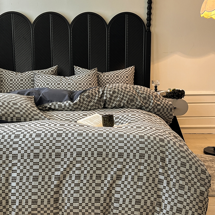 91家纺网 家纺一手货源 找家纺 莱茵家居 2025新款A类简约60S色织提花磨毛四件套 夜织