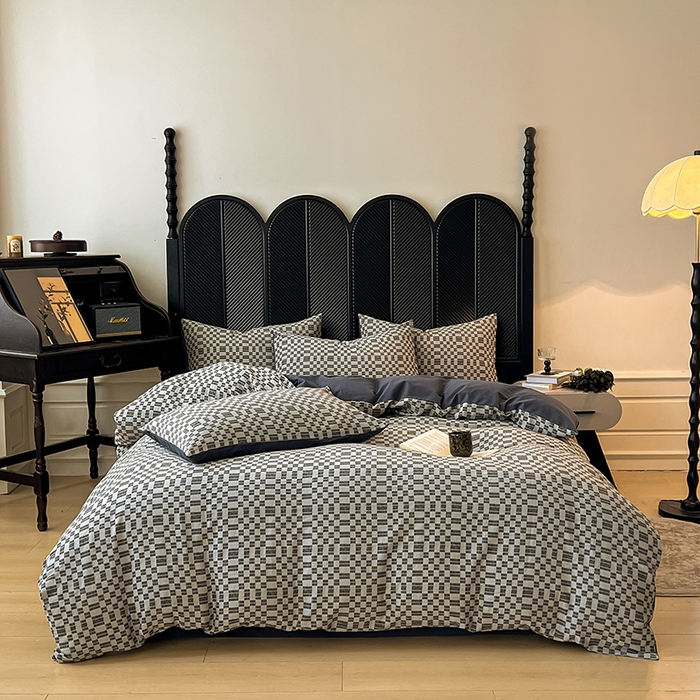 91家纺网 家纺一手货源 找家纺 莱茵家居 2025新款A类简约60S色织提花磨毛四件套 夜织