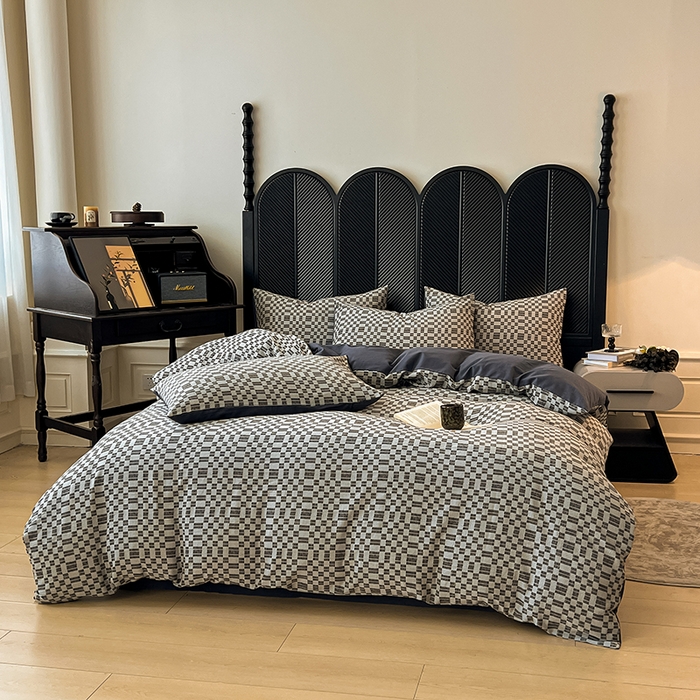 91家纺网 家纺一手货源 找家纺 莱茵家居 2025新款A类简约60S色织提花磨毛四件套 夜织