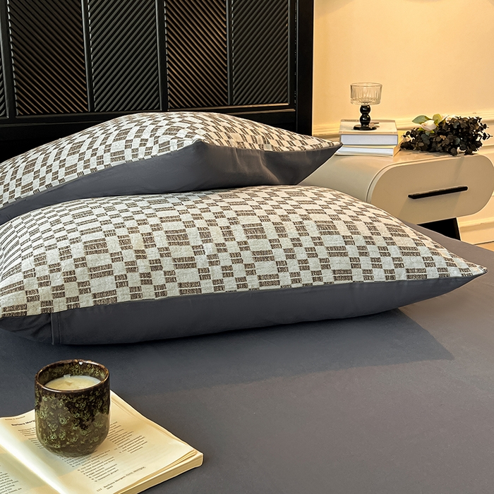 91家纺网 家纺一手货源 找家纺 莱茵家居 2025新款A类简约60S色织提花磨毛四件套 夜织