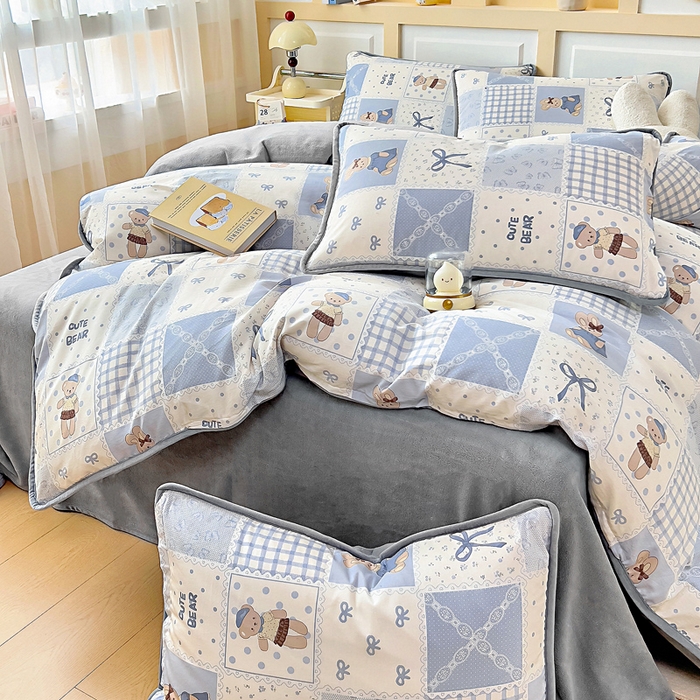 91家纺网 家纺一手货源 找家纺 琪琪阁家纺 2025新款A类全棉纯棉加牛奶绒包边款单被套四件套童年颂