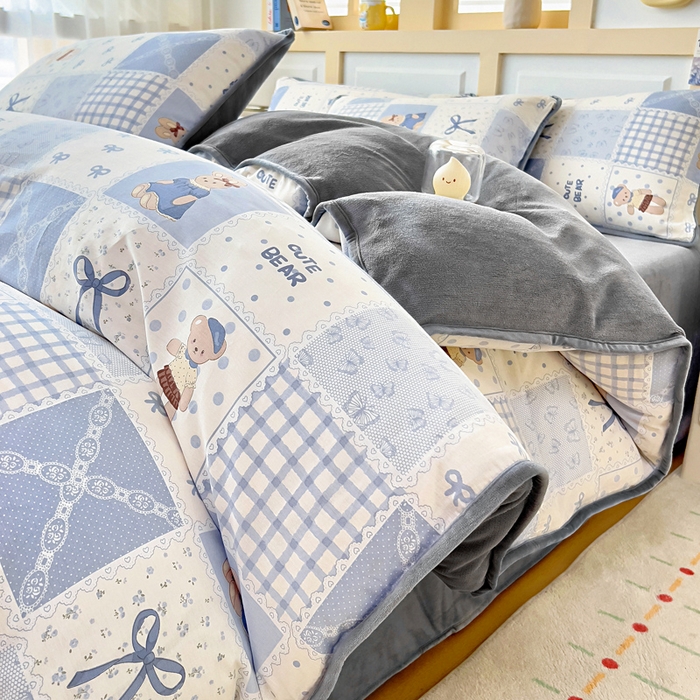 琪琪阁家纺 2025新款A类全棉纯棉加牛奶绒包边款单被套四件套童年颂