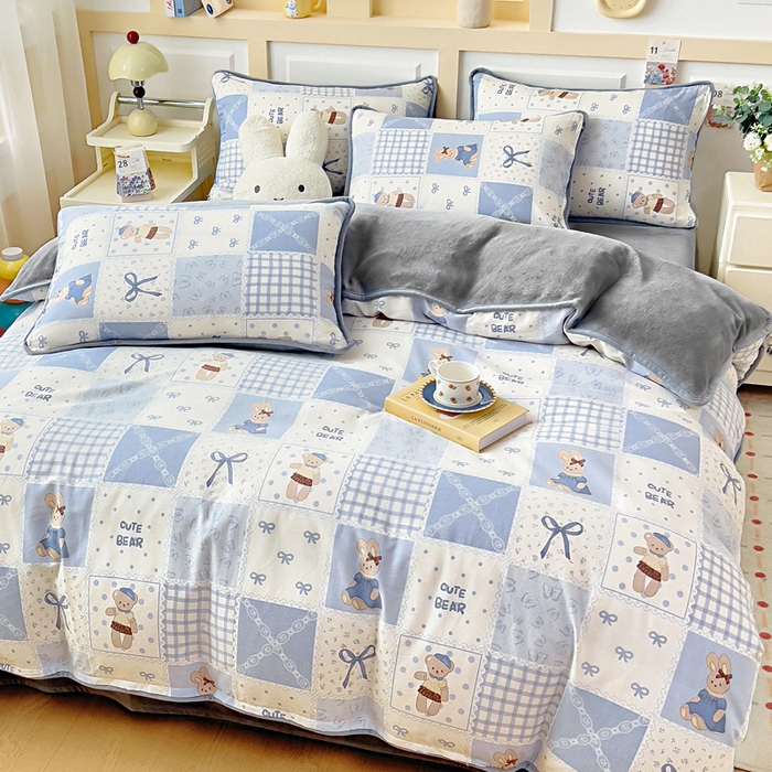 91家纺网 家纺一手货源 找家纺 琪琪阁家纺 2025新款A类全棉纯棉加牛奶绒包边款单被套四件套童年颂