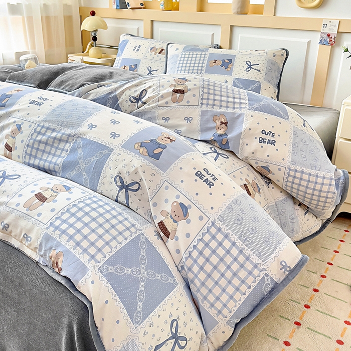 91家纺网 家纺一手货源 找家纺 琪琪阁家纺 2025新款A类全棉纯棉加牛奶绒包边款单被套四件套童年颂