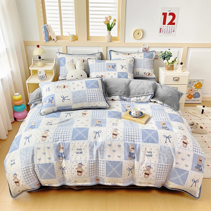 91家纺网 家纺一手货源 找家纺 琪琪阁家纺 2025新款A类全棉纯棉加牛奶绒包边款单被套四件套童年颂