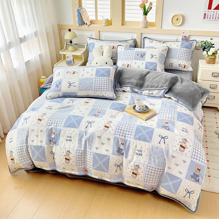 91家纺网 家纺一手货源 找家纺 琪琪阁家纺 2025新款A类全棉纯棉加牛奶绒包边款单被套四件套童年颂