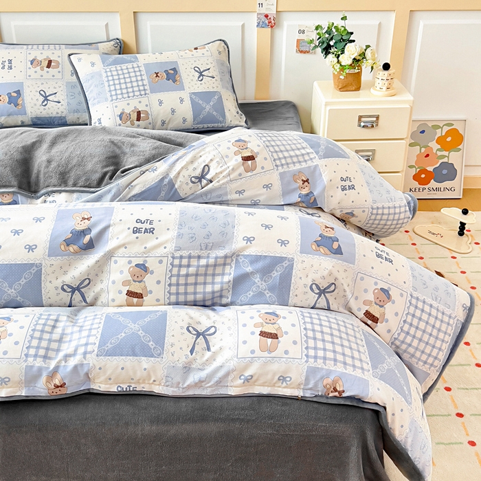 91家纺网 家纺一手货源 找家纺 琪琪阁家纺 2025新款A类全棉纯棉加牛奶绒包边款单被套四件套童年颂