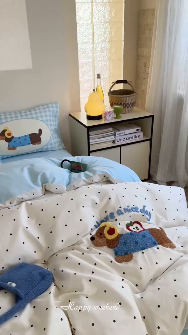 91家纺网 家纺一手货源 找家纺 美乐迪家纺 2025新款全棉毛巾绣绣花四件套 居家腊肠狗