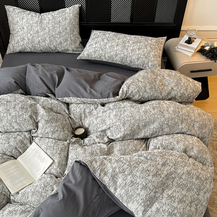 91家纺网 家纺一手货源 找家纺 莱茵家居 2025新款A类简约60S色织提花磨毛四件套 织境-深霜灰