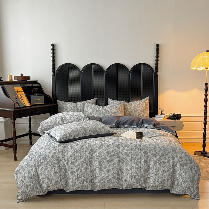 91家纺网 家纺一手货源 找家纺 莱茵家居 2025新款A类简约60S色织提花磨毛四件套 织境-深霜灰