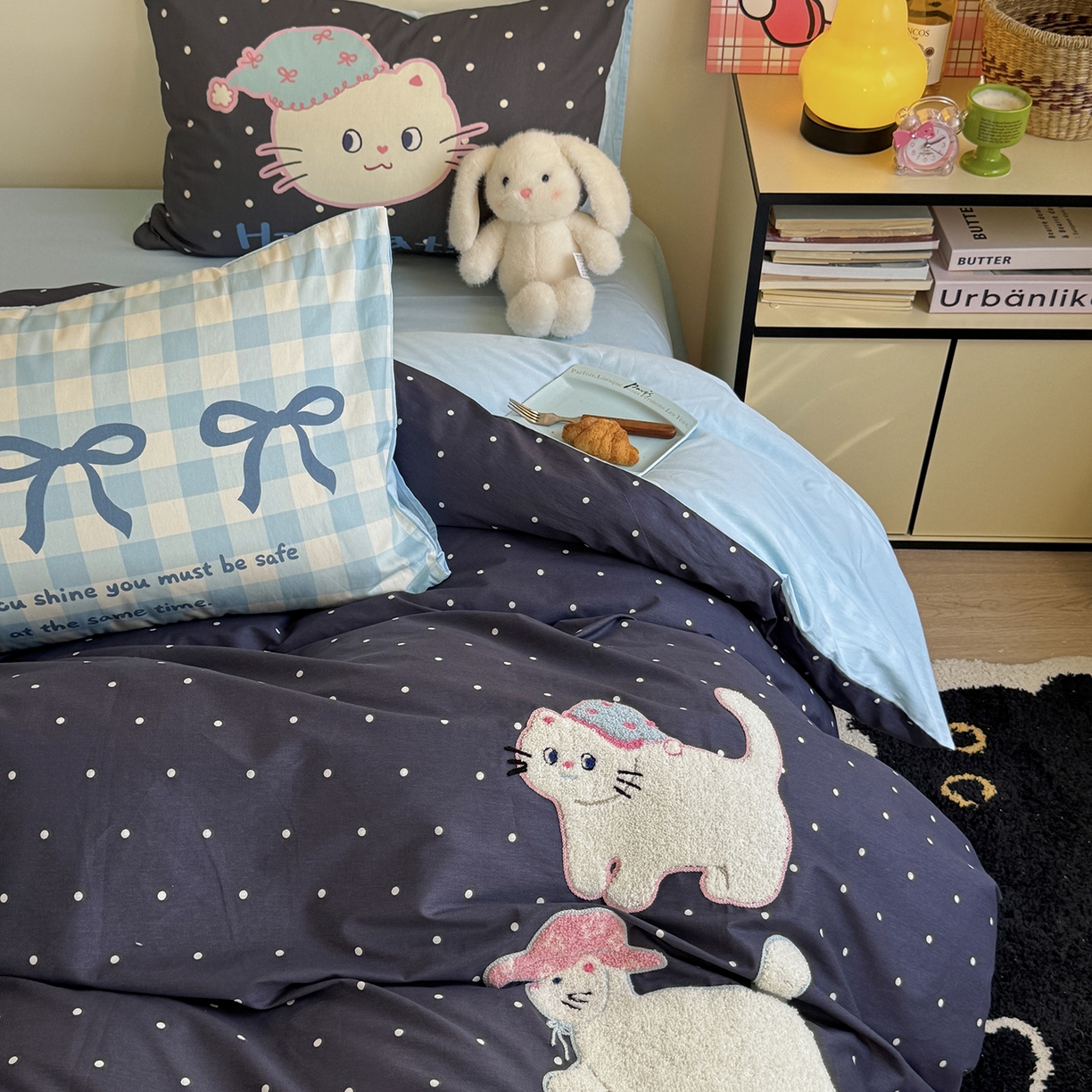 91家纺网 家纺一手货源 找家纺 美乐迪家纺 2025新款全棉毛巾绣绣花四件套 猫猫日记