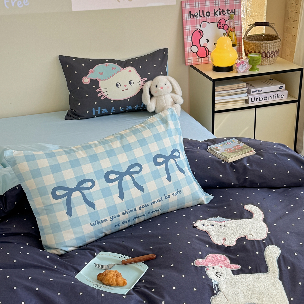 91家纺网 家纺一手货源 找家纺 美乐迪家纺 2025新款全棉毛巾绣绣花四件套 猫猫日记