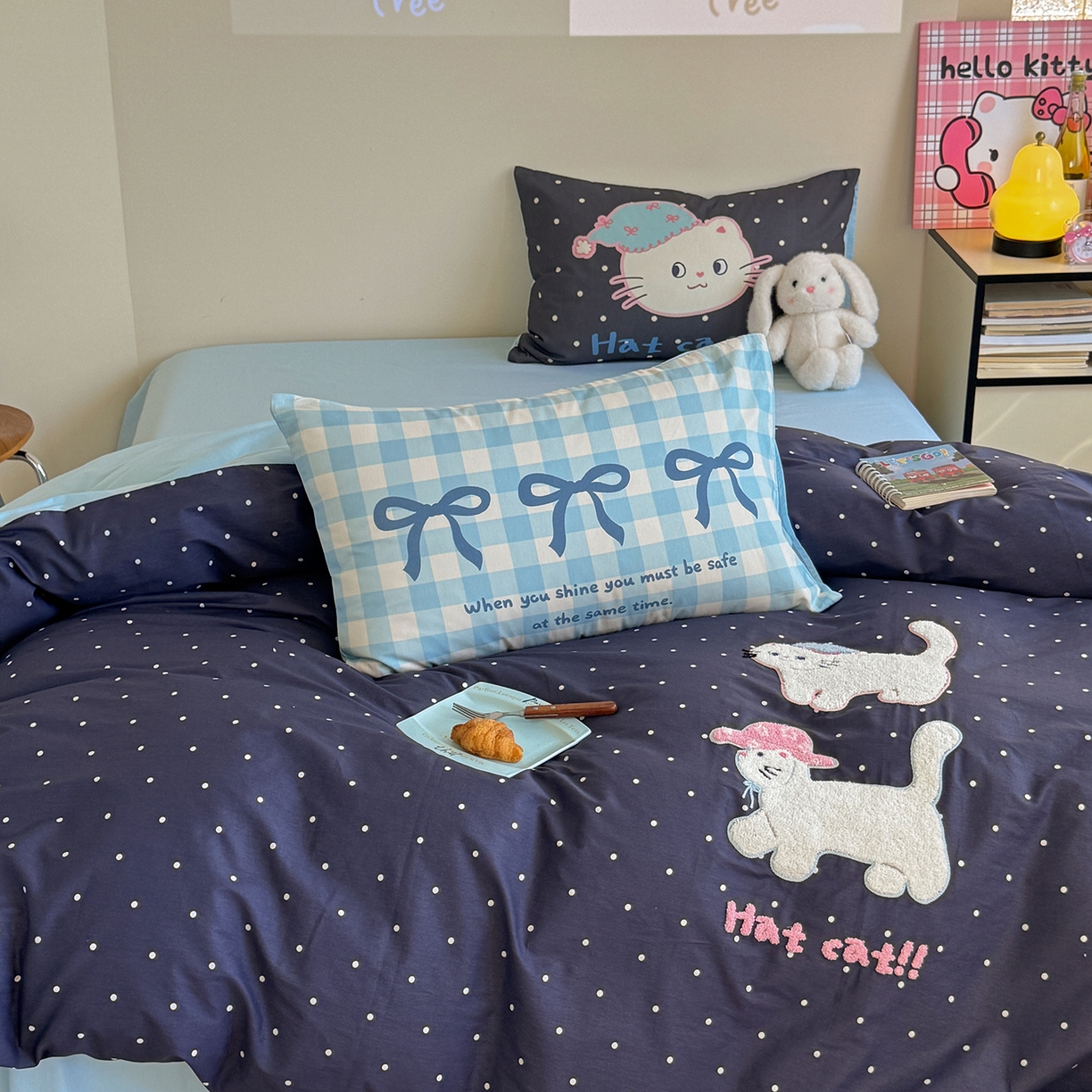 91家纺网 家纺一手货源 找家纺 美乐迪家纺 2025新款全棉毛巾绣绣花四件套 猫猫日记