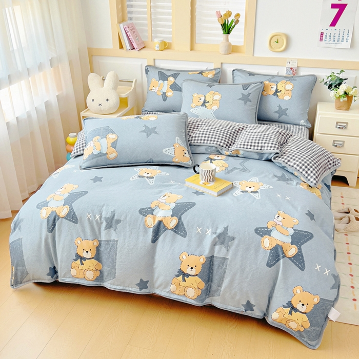 91家纺网 家纺一手货源 找家纺 琪琪阁家纺 2025新款A类全棉纯棉加牛奶绒包边款单被套四件套星空宝贝