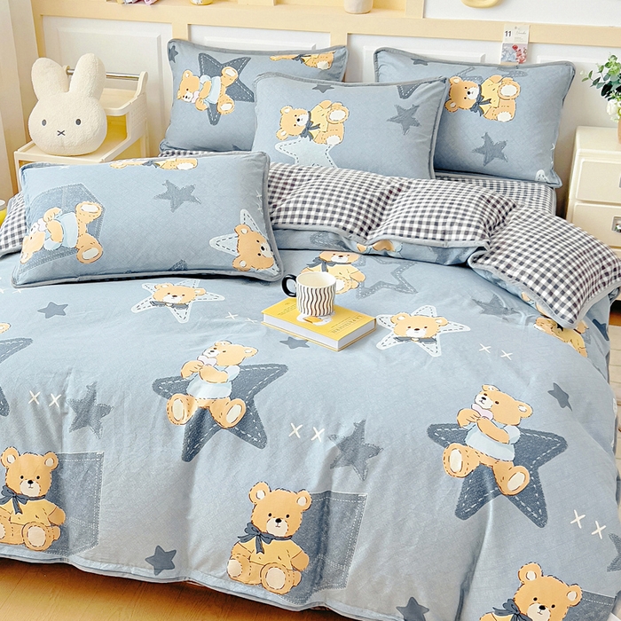 91家纺网 家纺一手货源 找家纺 琪琪阁家纺 2025新款A类全棉纯棉加牛奶绒包边款单被套四件套星空宝贝