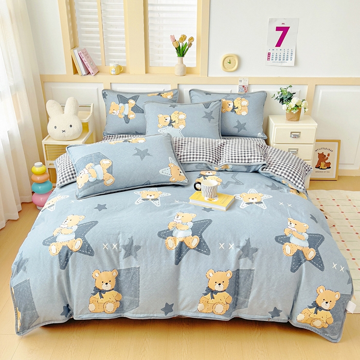 91家纺网 家纺一手货源 找家纺 琪琪阁家纺 2025新款A类全棉纯棉加牛奶绒包边款单被套四件套星空宝贝