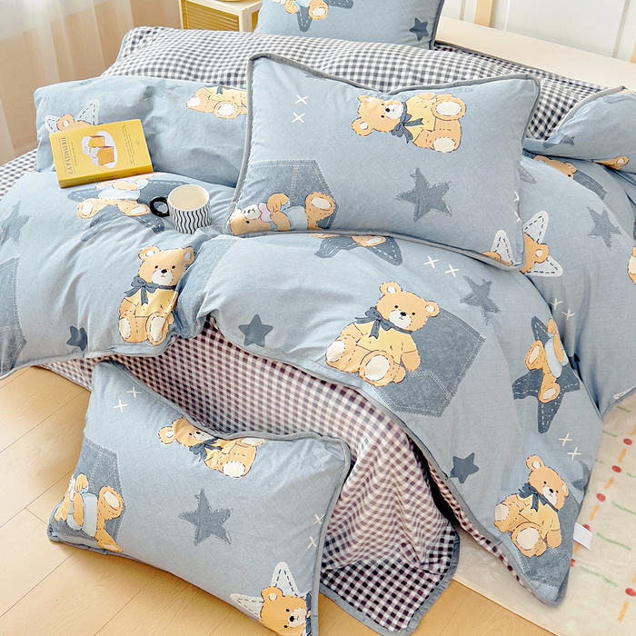 91家纺网 家纺一手货源 找家纺 琪琪阁家纺 2025新款A类全棉纯棉加牛奶绒包边款单被套四件套星空宝贝