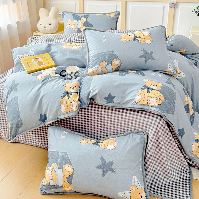 91家纺网 家纺一手货源 找家纺 琪琪阁家纺 2025新款A类全棉纯棉加牛奶绒包边款单被套四件套星空宝贝