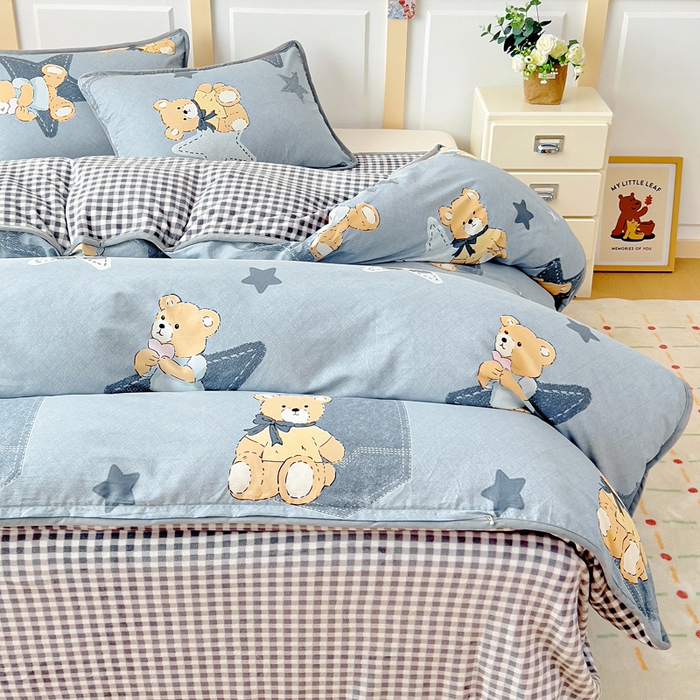 91家纺网 家纺一手货源 找家纺 琪琪阁家纺 2025新款A类全棉纯棉加牛奶绒包边款单被套四件套星空宝贝