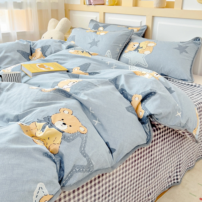 91家纺网 家纺一手货源 找家纺 琪琪阁家纺 2025新款A类全棉纯棉加牛奶绒包边款单被套四件套星空宝贝