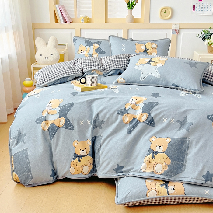 91家纺网 家纺一手货源 找家纺 琪琪阁家纺 2025新款A类全棉纯棉加牛奶绒包边款单被套四件套星空宝贝