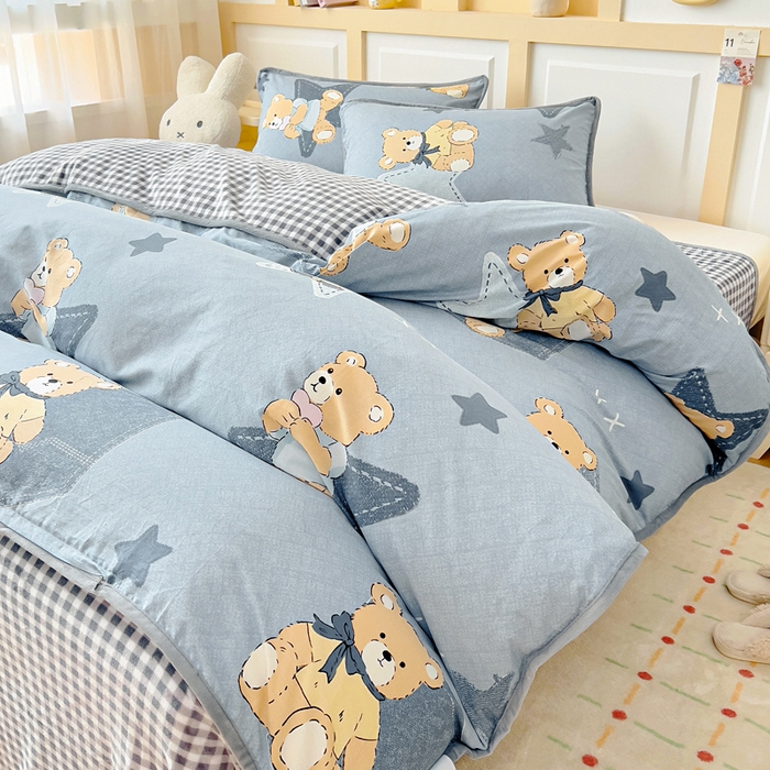 91家纺网 家纺一手货源 找家纺 琪琪阁家纺 2025新款A类全棉纯棉加牛奶绒包边款单被套四件套星空宝贝