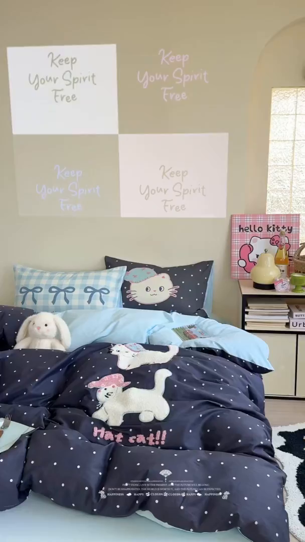 91家纺网 家纺一手货源 找家纺 美乐迪家纺 2025新款全棉毛巾绣绣花四件套 猫猫日记