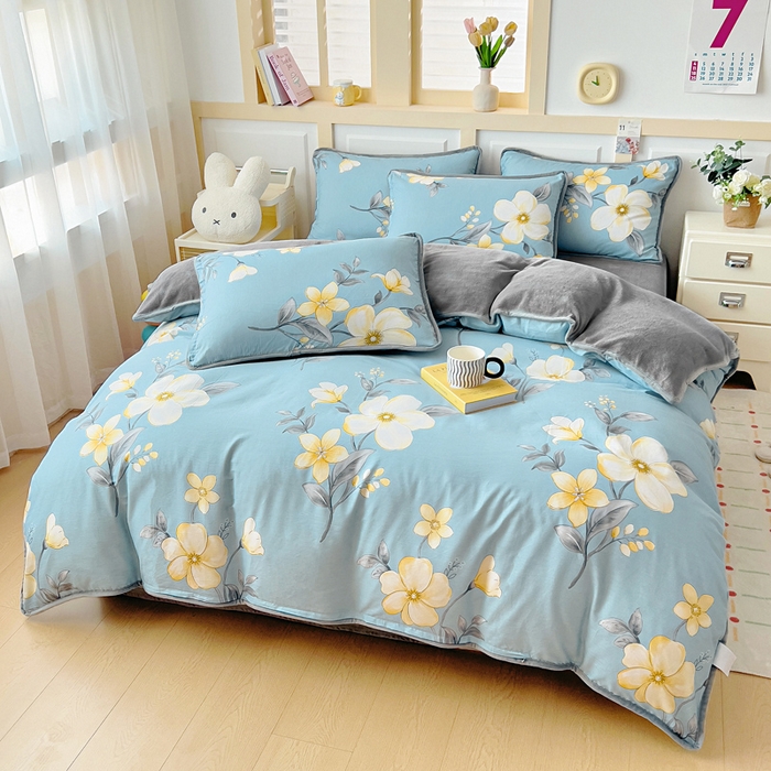 91家纺网 家纺一手货源 找家纺 琪琪阁家纺 2025新款A类全棉纯棉加牛奶绒包边款单被套四件套雅韵花香