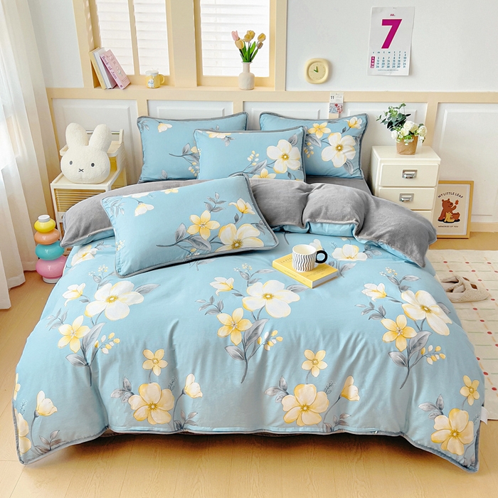 91家纺网 家纺一手货源 找家纺 琪琪阁家纺 2025新款A类全棉纯棉加牛奶绒包边款单被套四件套雅韵花香