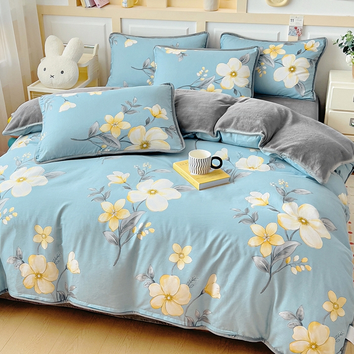 91家纺网 家纺一手货源 找家纺 琪琪阁家纺 2025新款A类全棉纯棉加牛奶绒包边款单被套四件套雅韵花香