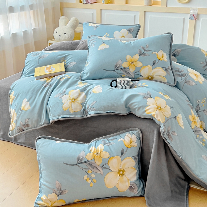 91家纺网 家纺一手货源 找家纺 琪琪阁家纺 2025新款A类全棉纯棉加牛奶绒包边款单被套四件套雅韵花香