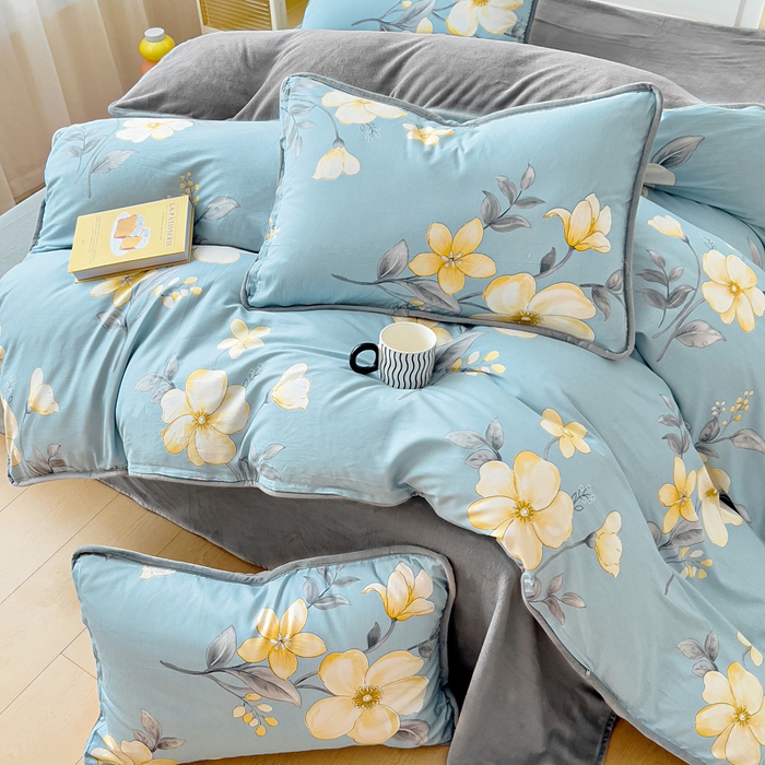 91家纺网 家纺一手货源 找家纺 琪琪阁家纺 2025新款A类全棉纯棉加牛奶绒包边款单被套四件套雅韵花香