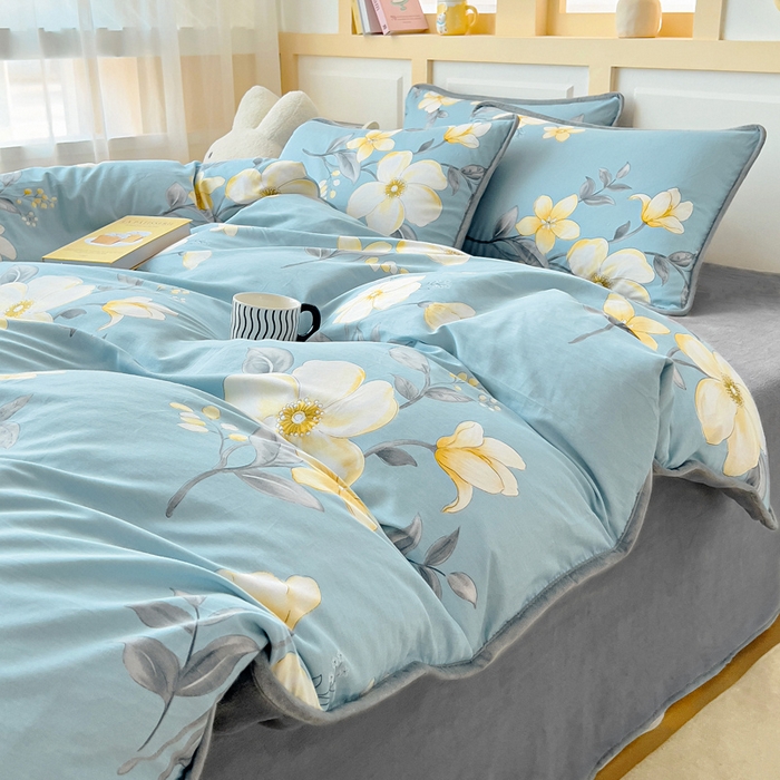 91家纺网 家纺一手货源 找家纺 琪琪阁家纺 2025新款A类全棉纯棉加牛奶绒包边款单被套四件套雅韵花香