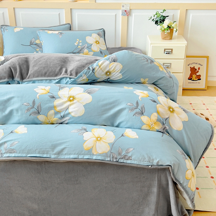 91家纺网 家纺一手货源 找家纺 琪琪阁家纺 2025新款A类全棉纯棉加牛奶绒包边款单被套四件套雅韵花香