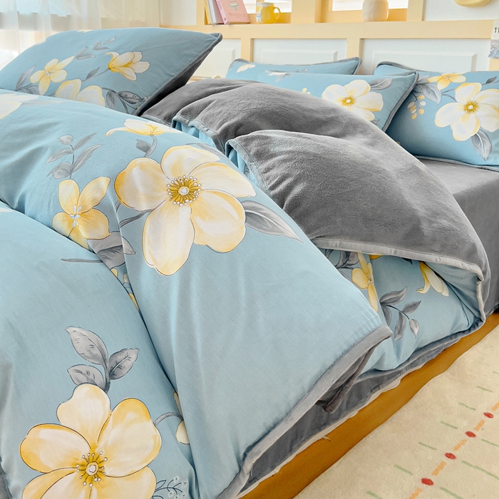 琪琪阁家纺 2025新款A类全棉纯棉加牛奶绒包边款单被套四件套雅韵花香