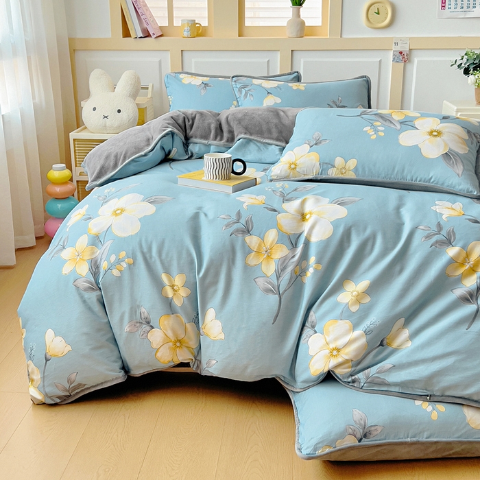 91家纺网 家纺一手货源 找家纺 琪琪阁家纺 2025新款A类全棉纯棉加牛奶绒包边款单被套四件套雅韵花香