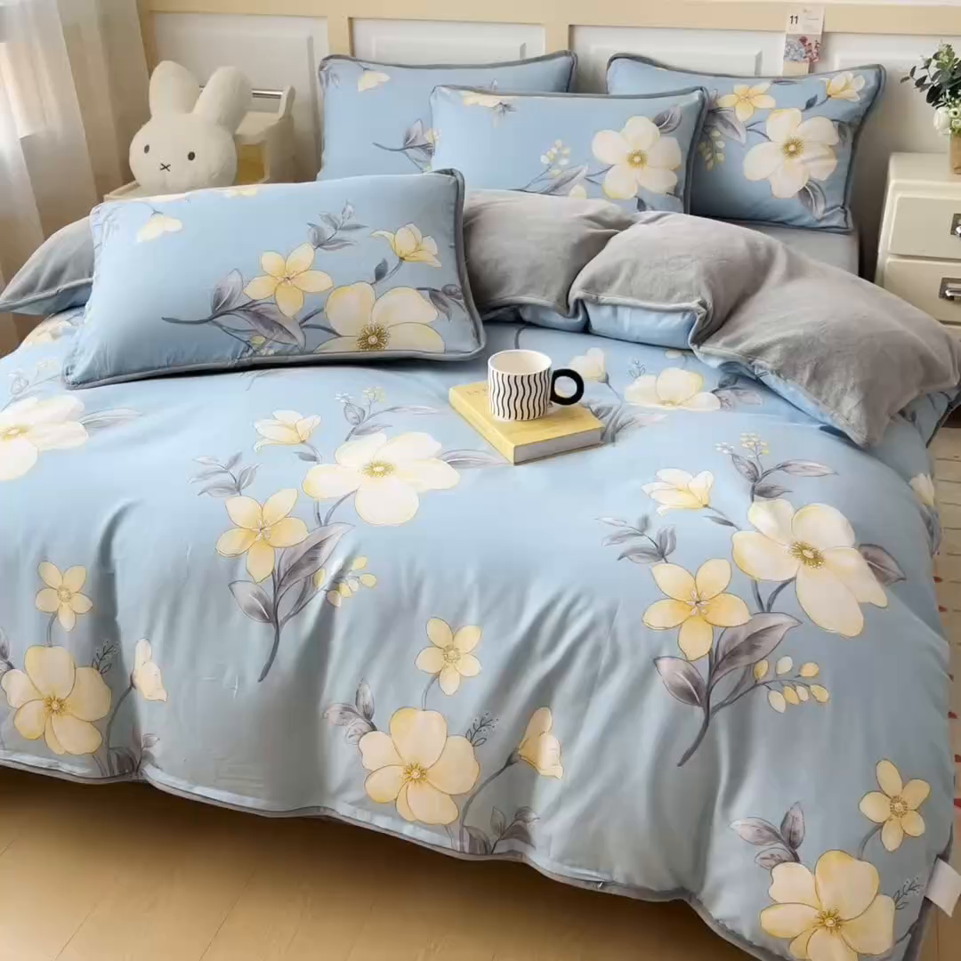 91家纺网 家纺一手货源 找家纺 琪琪阁家纺 2025新款A类全棉纯棉加牛奶绒包边款单被套四件套雅韵花香