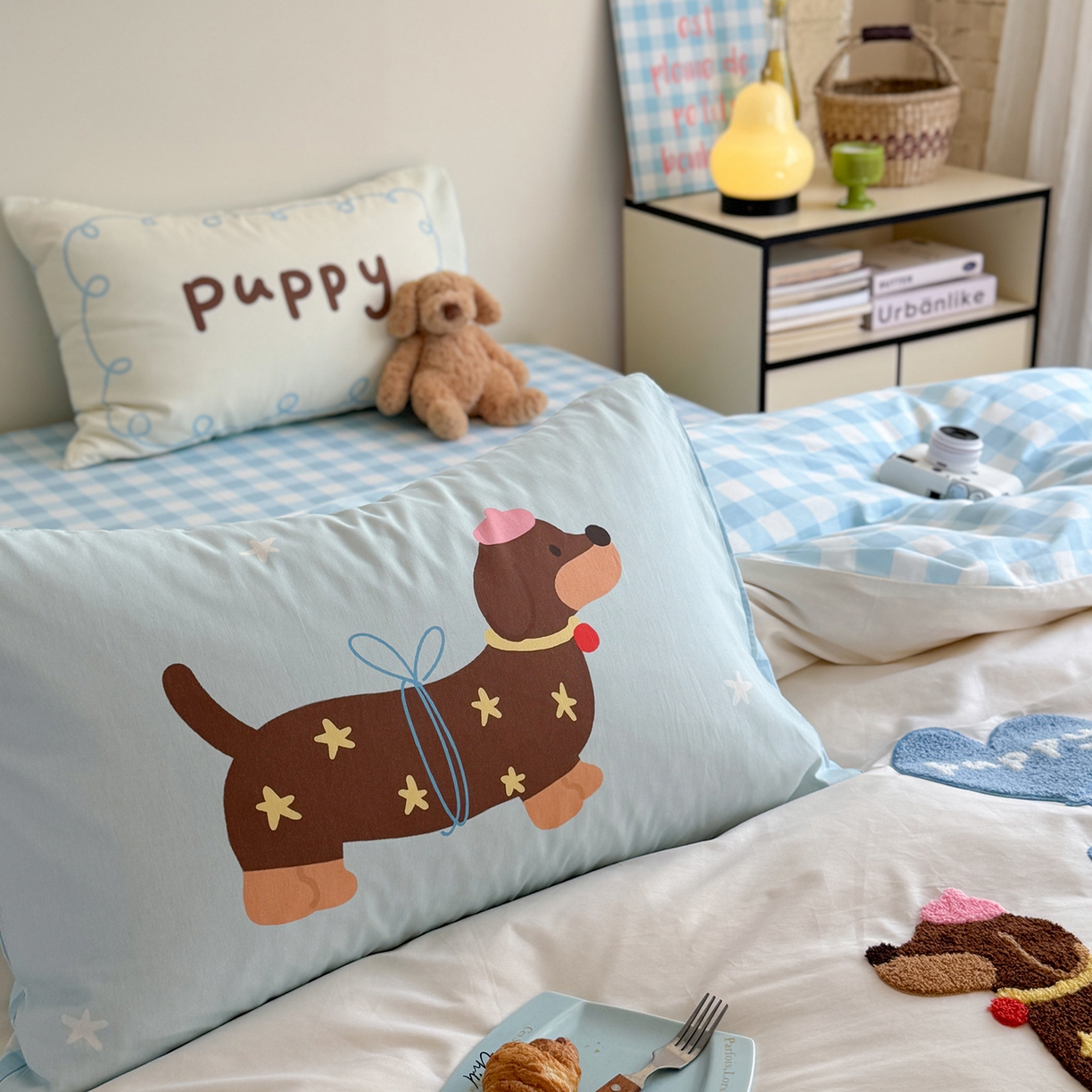 91家纺网 家纺一手货源 找家纺 美乐迪家纺 2025新款全棉毛巾绣绣花四件套 气球腊肠狗