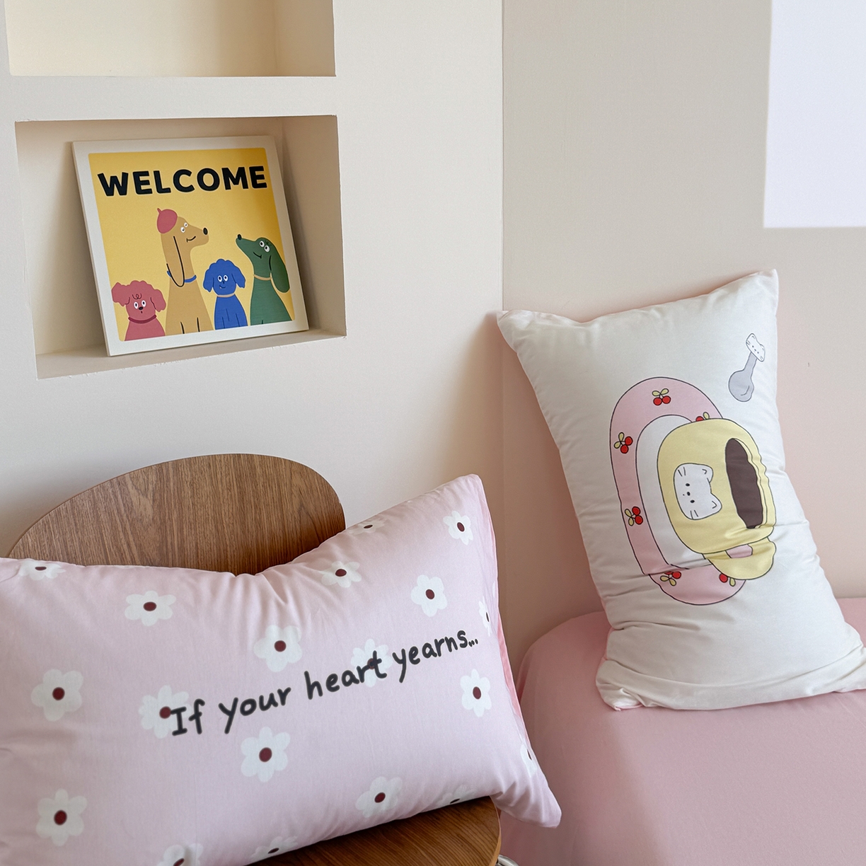 91家纺网 家纺一手货源 找家纺 美乐迪家纺 2025新款全棉毛巾绣绣花四件套 童趣小猫