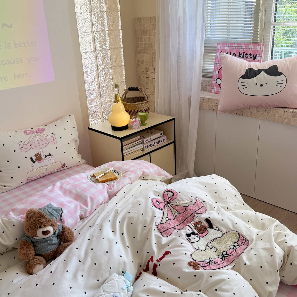 91家纺网 家纺一手货源 找家纺 美乐迪家纺 2025新款全棉毛巾绣绣花四件套 童趣小猫