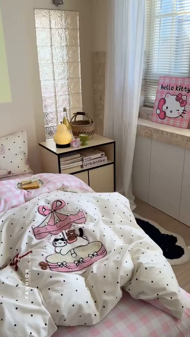 91家纺网 家纺一手货源 找家纺 美乐迪家纺 2025新款全棉毛巾绣绣花四件套 童趣小猫