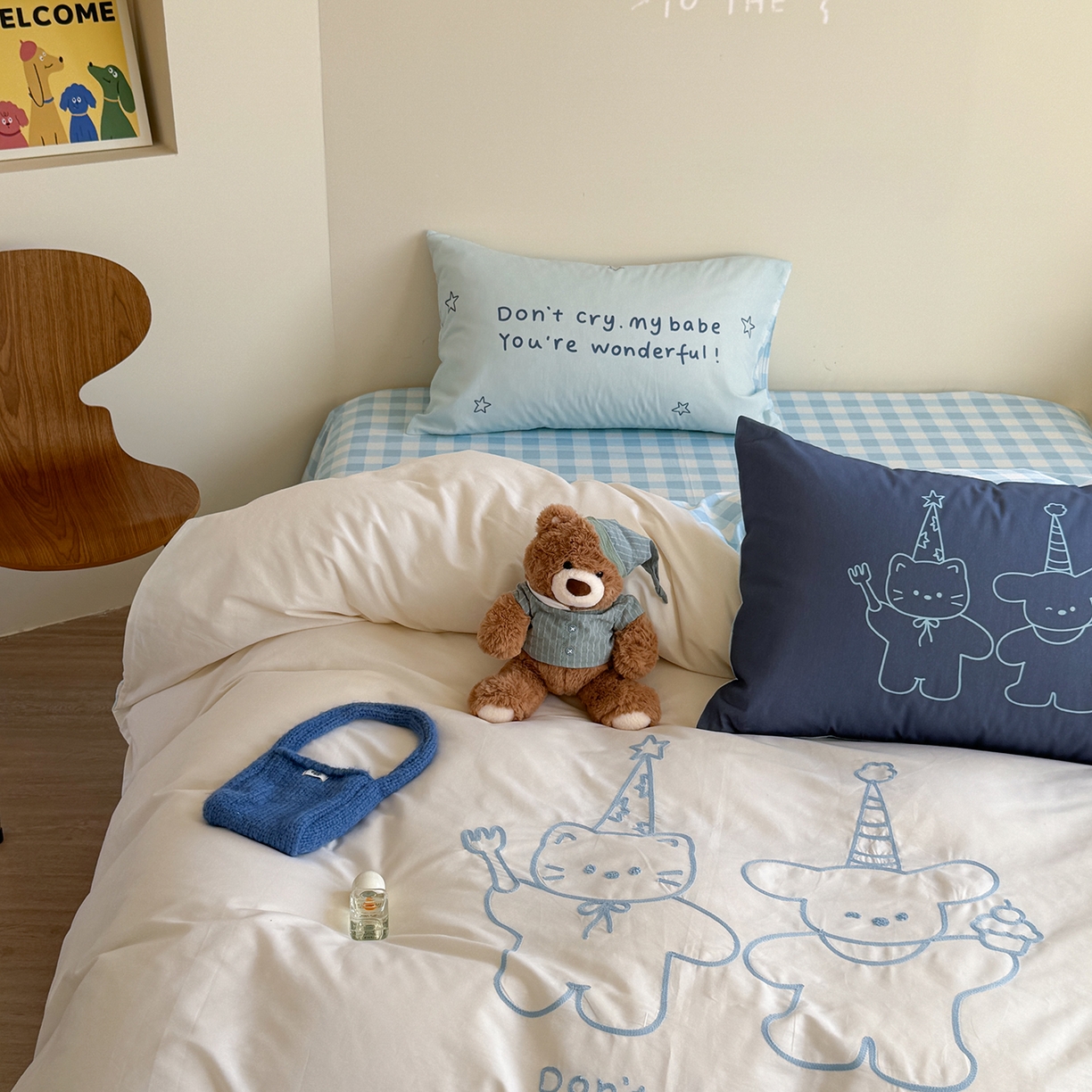 91家纺网 家纺一手货源 找家纺 美乐迪家纺 2025新款全棉毛巾绣绣花四件套 星星小熊