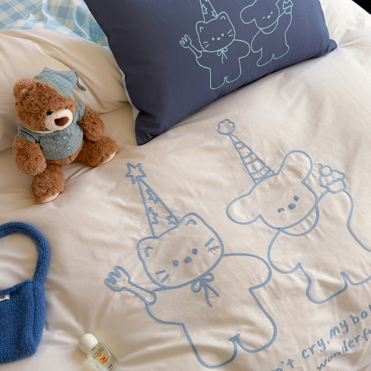 91家纺网 家纺一手货源 找家纺 美乐迪家纺 2025新款全棉毛巾绣绣花四件套 星星小熊