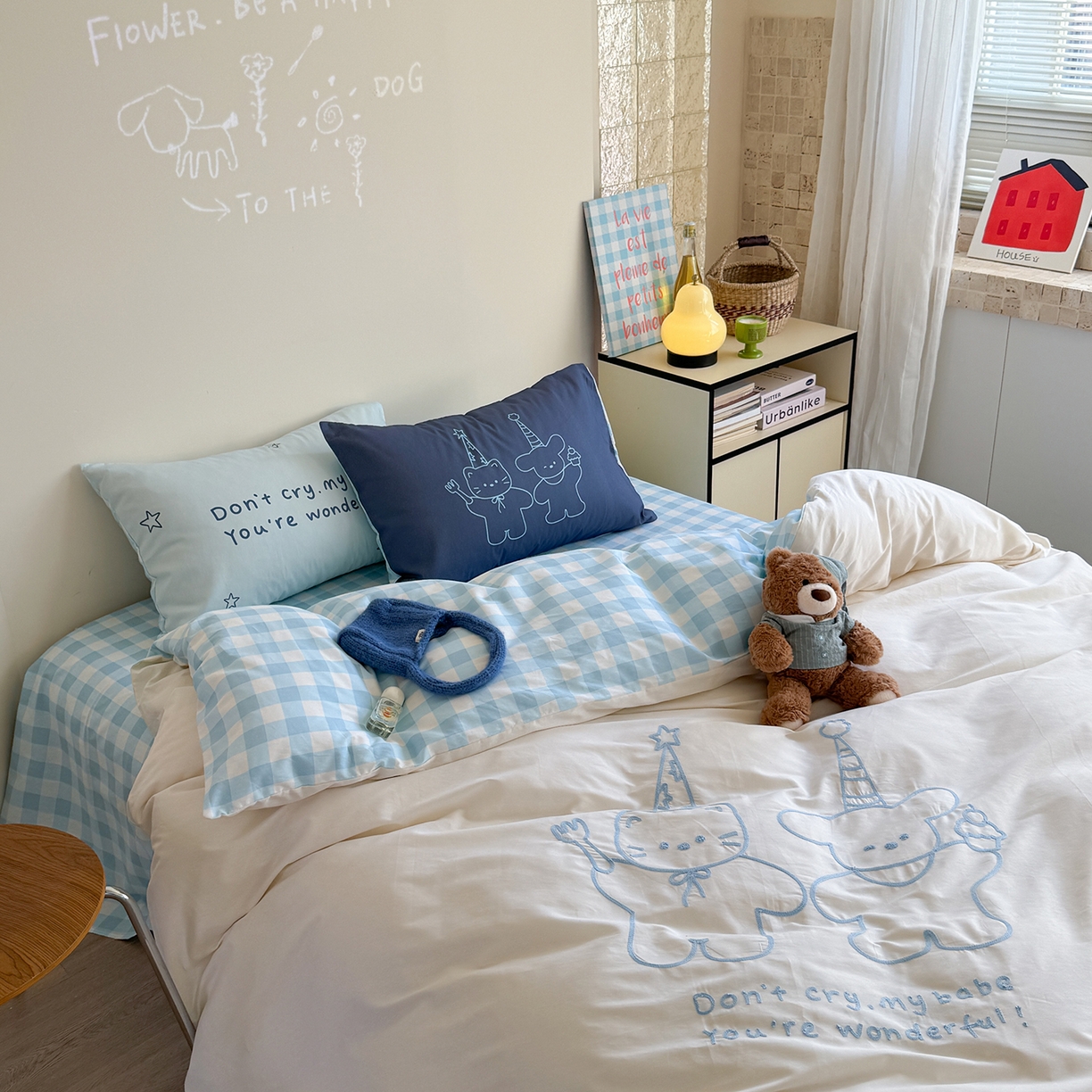 91家纺网 家纺一手货源 找家纺 美乐迪家纺 2025新款全棉毛巾绣绣花四件套 星星小熊