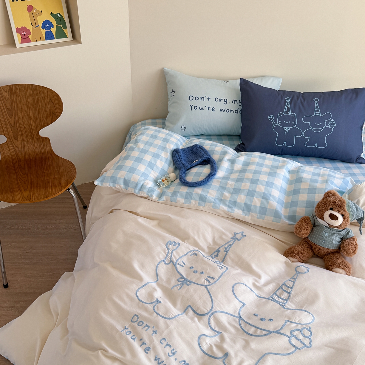 91家纺网 家纺一手货源 找家纺 美乐迪家纺 2025新款全棉毛巾绣绣花四件套 星星小熊